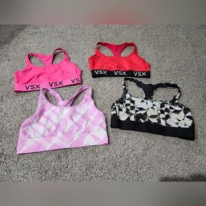 VSX Pink, Hot Pink, Red and Black Patterned Sports Bras Bundle Size Large